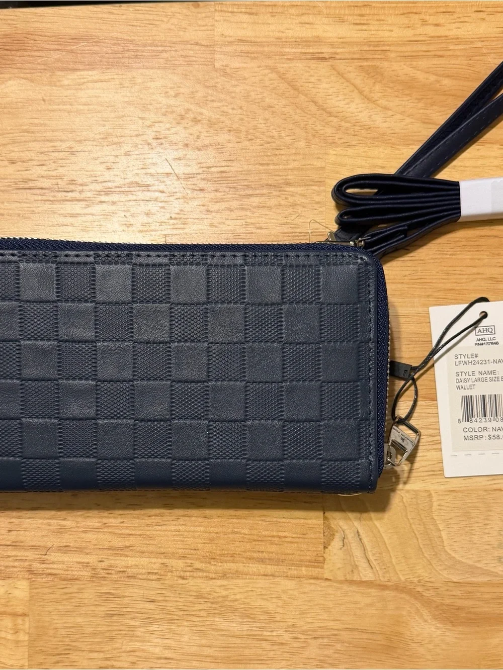 London Fog Navy Textured Check Wristlet Crossbody